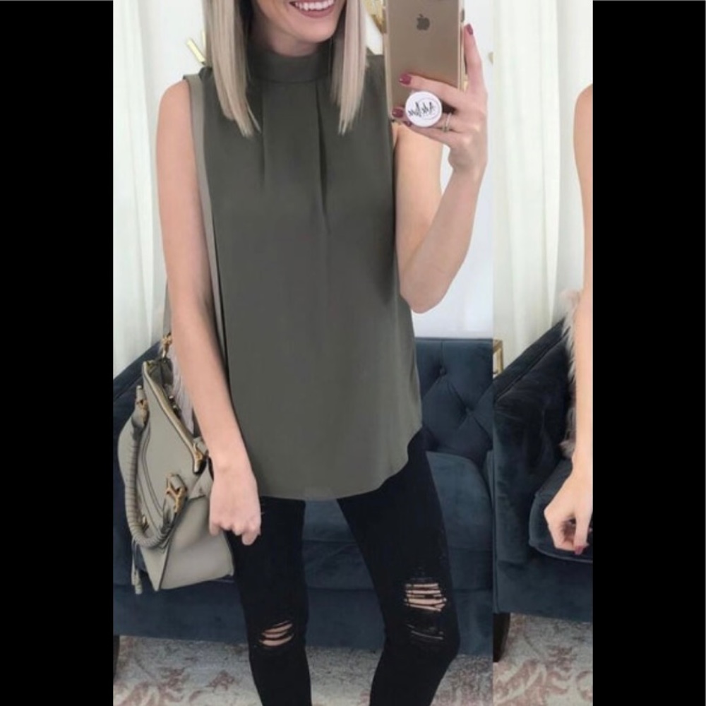 Chiffon non sheer mock neck sleeveless top